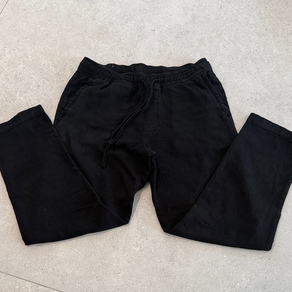 Zara Men Linen Blend Black Pull-on Drawstring Pant